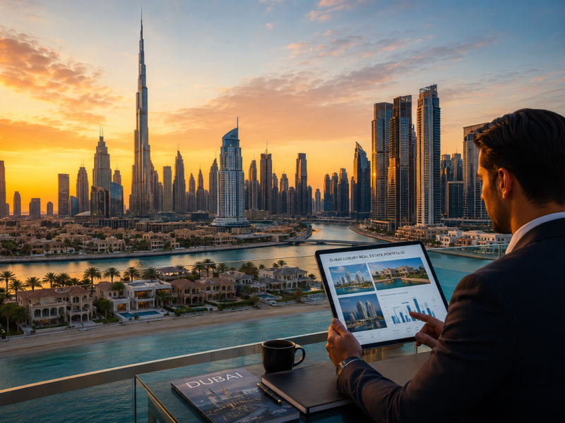 Modern apartment buildings in Downtown Dubai.